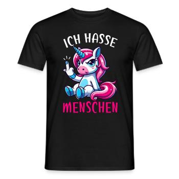 Ich Hasse Menschen Lustig Einhorn Stinkefinger - Männer T-Shirt - Schwarz - Vorne - AI Model Male 178 light (178cm)