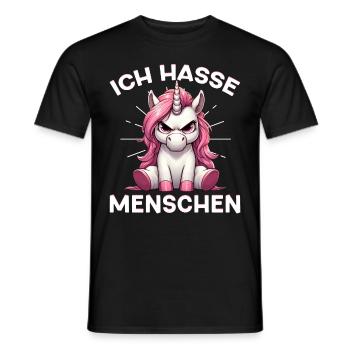 Ich Hasse Menschen Lustig Einhorn Stinkefinger - Männer T-Shirt - Schwarz - Vorne - AI Model Male 178 light (178cm)