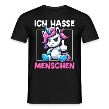 Ich Hasse Menschen Lustig Einhorn Stinkefinger - Männer T-Shirt - Schwarz - Vorne - AI Model Male 178 light (178cm)