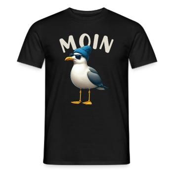 Moin Seagull Northern Germany Greetings Baltic Sea North Sea - Men's T-Shirt - black - Front - AI Model Male 178 light (178cm)