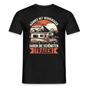 Camper Wohnwagen Lagerfeuer Campingurlaub - Männer T-Shirt - Schwarz - Vorne - AI Model Male 178 light (178cm)