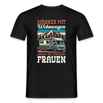 Camper Wohnwagen Lagerfeuer Campingurlaub - Männer T-Shirt - Schwarz - Vorne - AI Model Male 178 light (178cm)