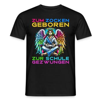 Né pour jouer Forcé d’aller à l’école Angel - T-shirt homme - noir - Devant - AI Model Male 178 light (178cm)