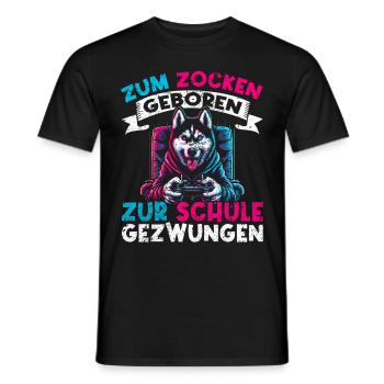 Born to gamble forced to school husky - Men's T-Shirt - black - Front - AI Model Male 178 light (178cm)
