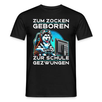 Born to gamble forced to school husky - Men's T-Shirt - black - Front - AI Model Male 178 light (178cm)