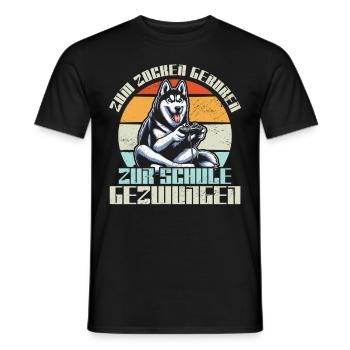 Born to gamble forced to school husky - Men's T-Shirt - black - Front - AI Model Male 178 light (178cm)