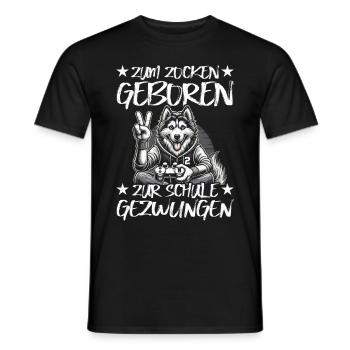 Born to gamble forced to school husky - Men's T-Shirt - black - Front - AI Model Male 178 light (178cm)