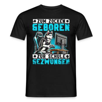 Born to gamble forced to school husky - Men's T-Shirt - black - Front - AI Model Male 178 light (178cm)