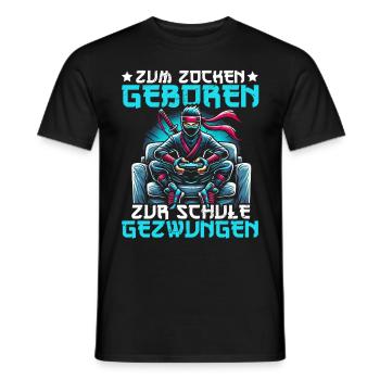 Born To Play, Forced To School, Ninja - Men's T-Shirt - black - Front - AI Model Male 178 light (178cm)