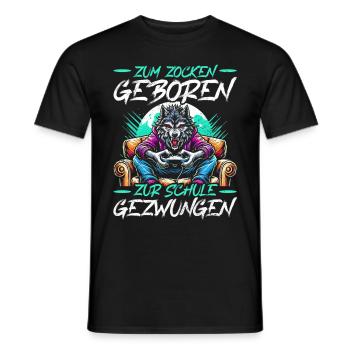 Né pour jouer Forcé d’aller à l’école Loup - T-shirt homme - noir - Devant - AI Model Male 178 light (178cm)