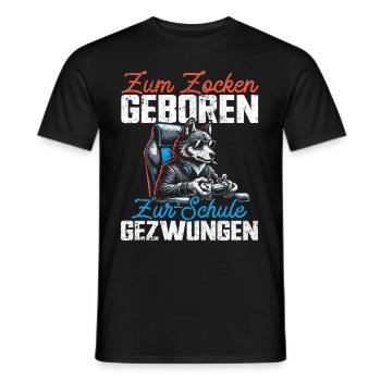 Né pour jouer Forcé d’aller à l’école Loup - T-shirt homme - noir - Devant - AI Model Male 178 light (178cm)
