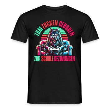 Né pour jouer Forcé d’aller à l’école Loup - T-shirt homme - noir - Devant - AI Model Male 178 light (178cm)