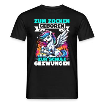 Née pour jouer Forcée d’aller à l’école Licorne - T-shirt homme - noir - Devant - AI Model Male 178 light (178cm)