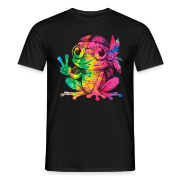 Peace Sign Dye Hippie Frog 60s - Men's T-Shirt - black - Front - AI Model Male 178 light (178cm)