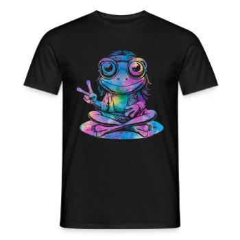 Peace Sign Dye Hippie Frog 60s - Men's T-Shirt - black - Front - AI Model Male 178 light (178cm)