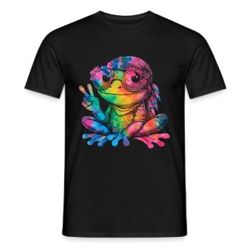 Peace Sign Dye Hippie Frog 60s - Men's T-Shirt - black - Front - AI Model Male 178 light (178cm)