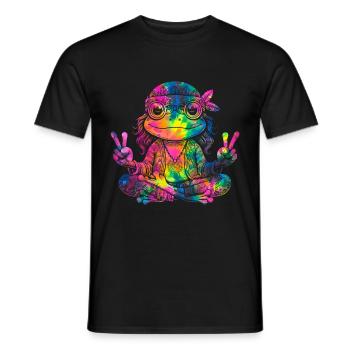 Peace Sign Dye Hippie Frog 60s - Men's T-Shirt - black - Front - AI Model Male 178 light (178cm)