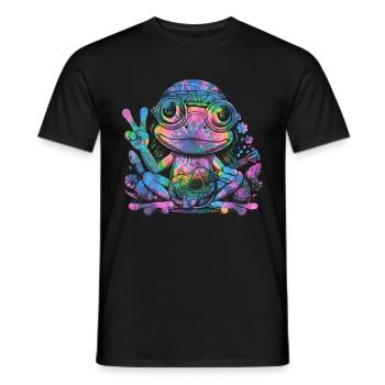 Peace Sign Dye Hippie Frog 60s - Men's T-Shirt - black - Front - AI Model Male 178 light (178cm)