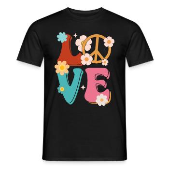 Signe de paix Amour Groovy Hippie des années 70 - T-shirt homme - noir - Devant - AI Model Male 178 light (178cm)