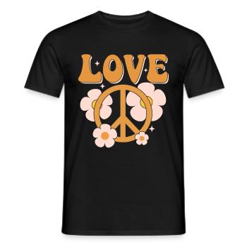 Signe de paix Amour Groovy Hippie des années 70 - T-shirt homme - noir - Devant - AI Model Male 178 light (178cm)