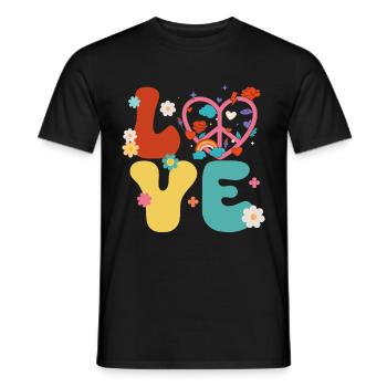 Signe de paix Amour Groovy Hippie des années 70 - T-shirt homme - noir - Devant - AI Model Male 178 light (178cm)