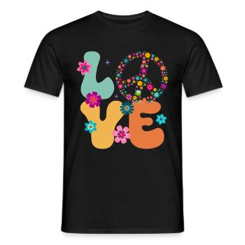 Signe de paix Amour Groovy Hippie des années 70 - T-shirt homme - noir - Devant - AI Model Male 178 light (178cm)