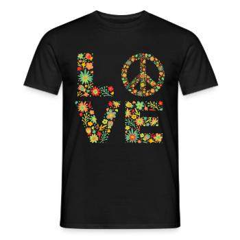 Signe de paix Amour Groovy Hippie des années 70 - T-shirt homme - noir - Devant - AI Model Male 178 light (178cm)