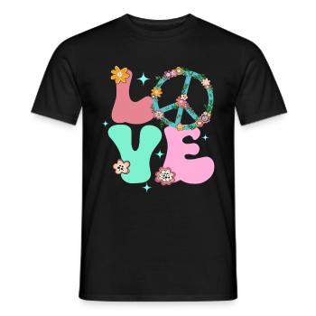 Signe de paix Amour Groovy Hippie des années 70 - T-shirt homme - noir - Devant - AI Model Male 178 light (178cm)