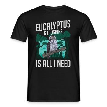 L’eucalyptus et le rire, c’est tout ce dont j’ai besoin - Kookaburra - T-shirt homme - noir - Devant - AI Model Male 178 light (178cm)