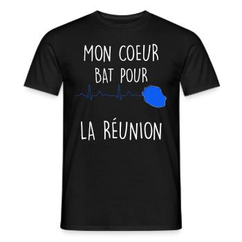 Mon cœur bat pour la réunion Cadeau - T-shirt homme - noir - Devant - AI Model Male 178 light (178cm)