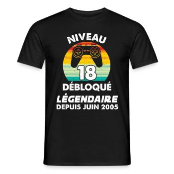 Niveau 18 Débloqué Légendaire Depuis Juin 2005 - T-shirt homme - noir - Devant - AI Model Male 178 light (178cm)