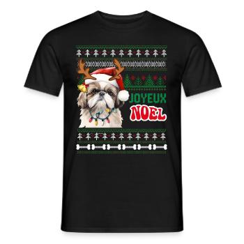 Déco Joyeux Noël Chien Pékinois Chiot - T-shirt homme - noir - Devant - AI Model Male 178 light (178cm)