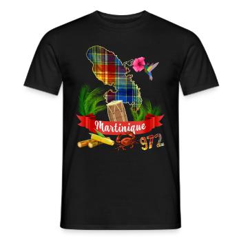 Map Martinique 972 Madras Flowers West Indies - Men's T-Shirt - black - Front - AI Model Male 178 light (178cm)