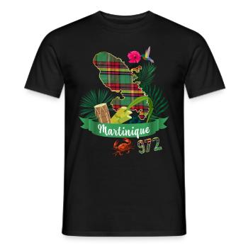 Map Martinique Madras 972 Colibri Hibiscus - Men's T-Shirt - black - Front - AI Model Male 178 light (178cm)