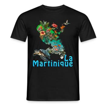 Ile Martinique Fleurs Tropicales Et Tortue - T-shirt homme - noir - Devant - AI Model Male 178 light (178cm)