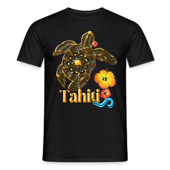 Tahitianische Stammesschildkröte Blüten Tropischer Hibisicus - Männer T-Shirt - Schwarz - Vorne - AI Model Male 178 light (178cm)