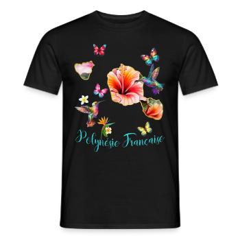 French Polynesia Hummingbird Hibiscus - Men's T-Shirt - black - Front - AI Model Male 178 light (178cm)