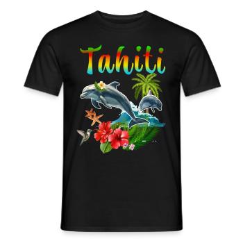 Tahiti Dolphin Hibiscus Hummingbird Coconut Palm - Men's T-Shirt - black - Front - AI Model Male 178 light (178cm)