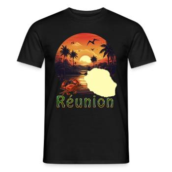 Reunion Setting Sun Man Woman Child - Men's T-Shirt - black - Front - AI Model Male 178 light (178cm)