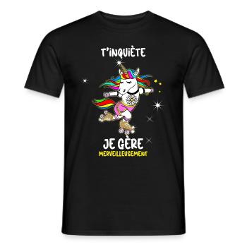 Einhorn Mädchen Vintage 80er Jahre Rollschuh - Männer T-Shirt - Schwarz - Vorne - AI Model Male 178 light (178cm)
