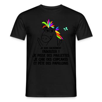 Homme Fabuleux Licorne Humour Papillons Paillettes - T-shirt homme - noir - Devant - AI Model Male 178 light (178cm)