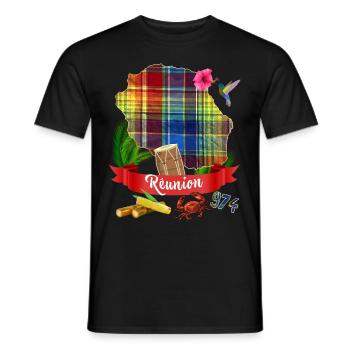 La Réunion 974 Madras Hibiskuskolibri - Männer T-Shirt - Schwarz - Vorne - AI Model Male 178 light (178cm)