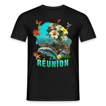 Reunion Dolphin Tropic Butterfly Starfish - Men's T-Shirt - black - Front - AI Model Male 178 light (178cm)