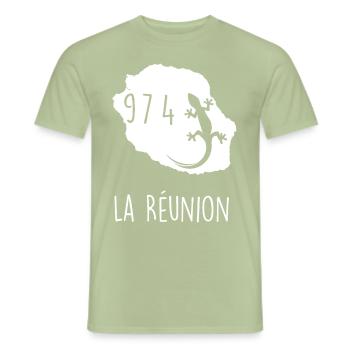 La Réunion 974 Margouillat Tropical Tatoo - Männer T-Shirt - Sage - Vorne - AI Model Male 178 light (178cm)