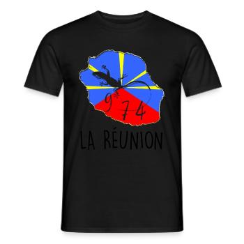 Family Flag Reunion Island Small Reptile - Men's T-Shirt - black - Front - AI Model Male 178 light (178cm)