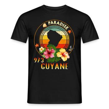 Vintage French Guiana Hibiscus Hummingbird Drawing - Men's T-Shirt - black - Front - AI Model Male 178 light (178cm)