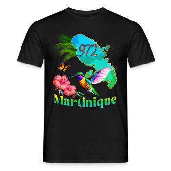Martinique 972 Hummingbird Hibiscus Cocotiernt - Men's T-Shirt - black - Front - AI Model Male 178 light (178cm)