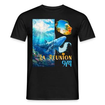 Reunion Island 974 Tropical Flower Hibiscus Whale - Men's T-Shirt - black - Front - AI Model Male 178 light (178cm)