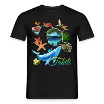 Tahiti-Blauwal, Kolibri und Hibiskusblüten - Männer T-Shirt - Schwarz - Vorne - AI Model Male 178 light (178cm)