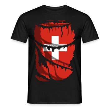 Flag of Switzerland, torn fabric effect - Men's T-Shirt - black - Front - AI Model Male 178 light (178cm)